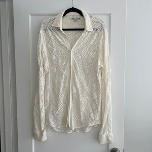 Zara Men’s Crochet Long Sleeve Button Down Top